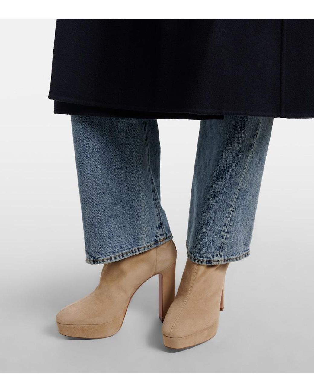 Aquazzura Natural Martine 110 Suede Platform Ankle Boots