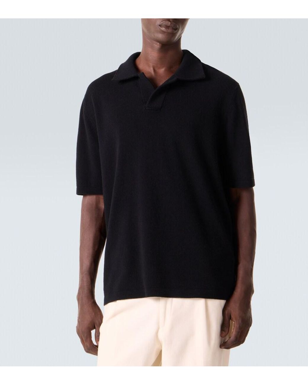 Allude Black Wool And Cashmere Polo Sweater for men
