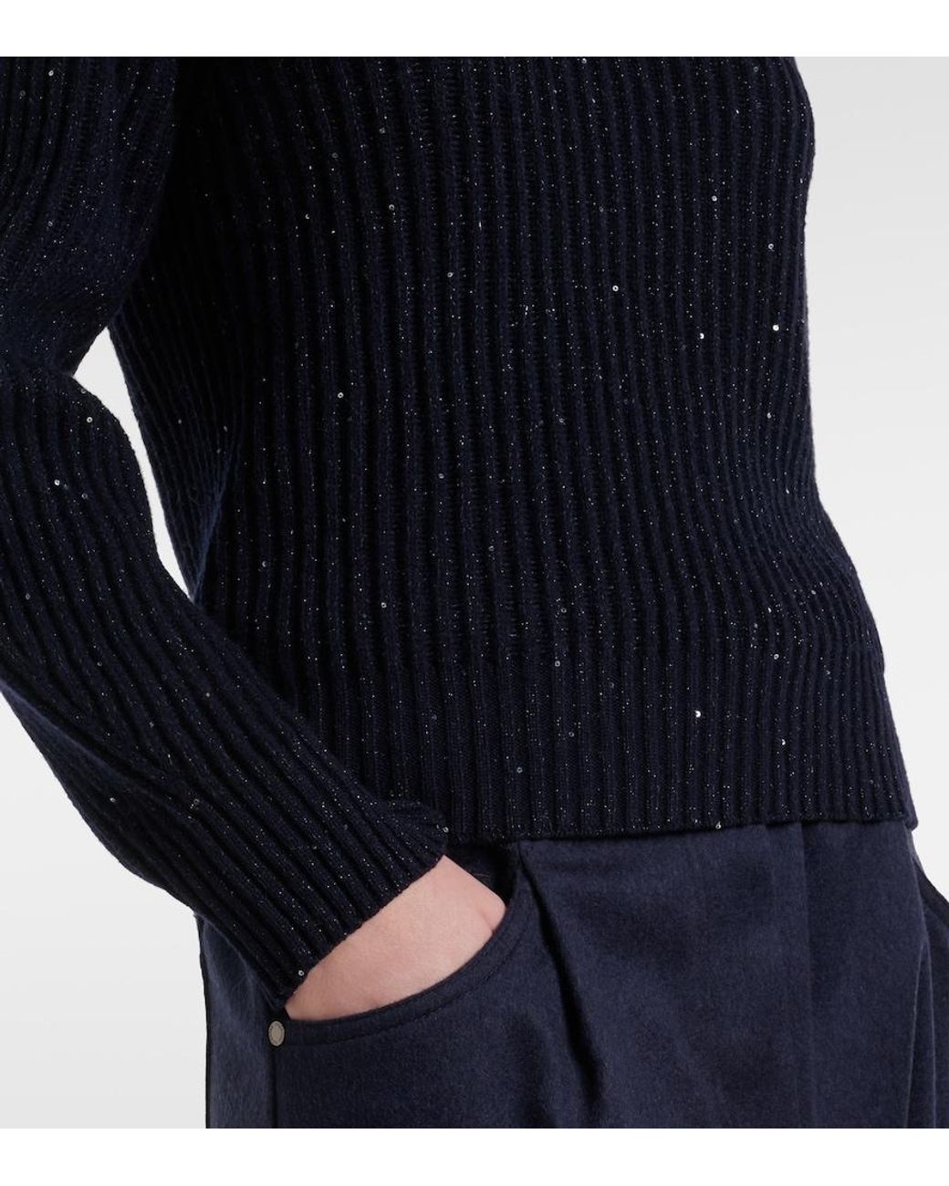 Brunello Cucinelli Blue Sequined Cashmere And Wool-Blend Sweater