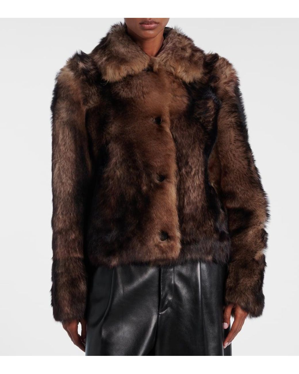 Yves Salomon Brown Cropped Shearling Jacket