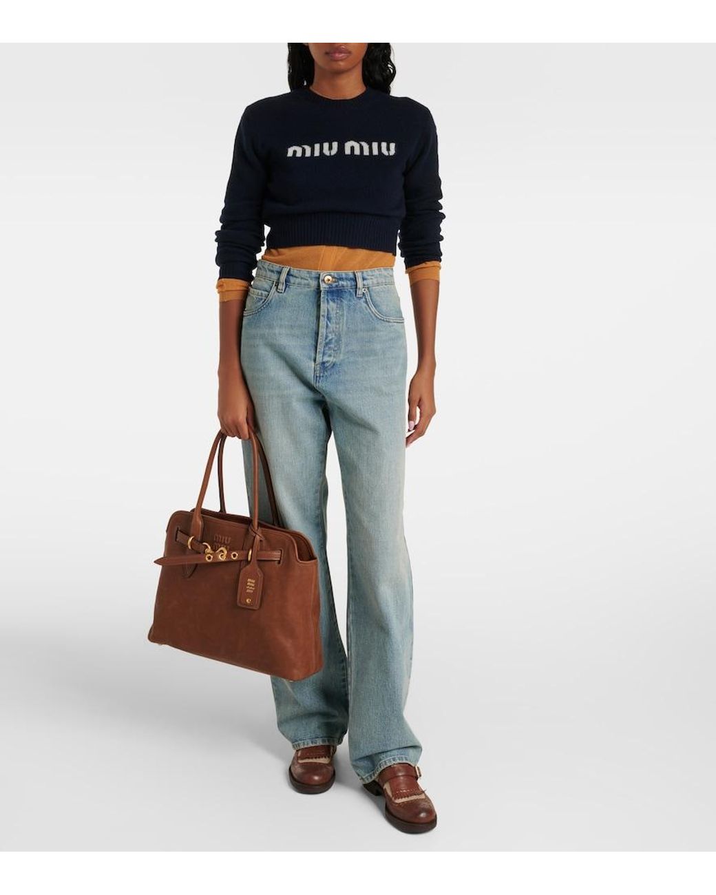 Miu Miu Brown Aventure Medium Leather Tote Bag