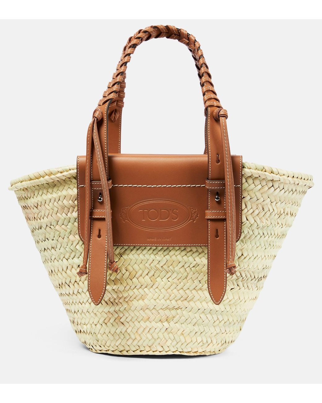 Tod's Leather-trimmed Raffia Tote Bag in Brown | Lyst