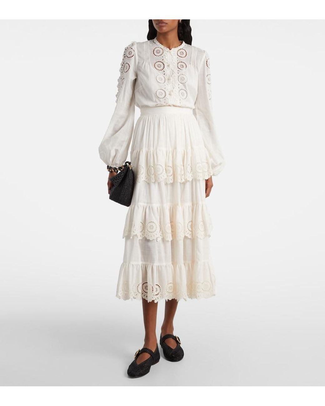 Zimmermann White Lucky Embroidered Midi Skirt
