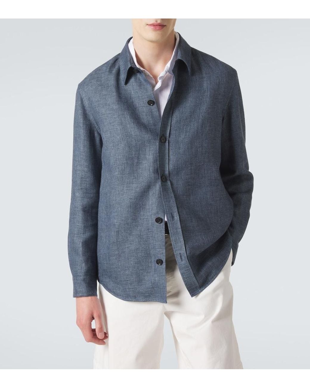 Zegna Blue Cashmere, Linen And Silk Overshirt for men