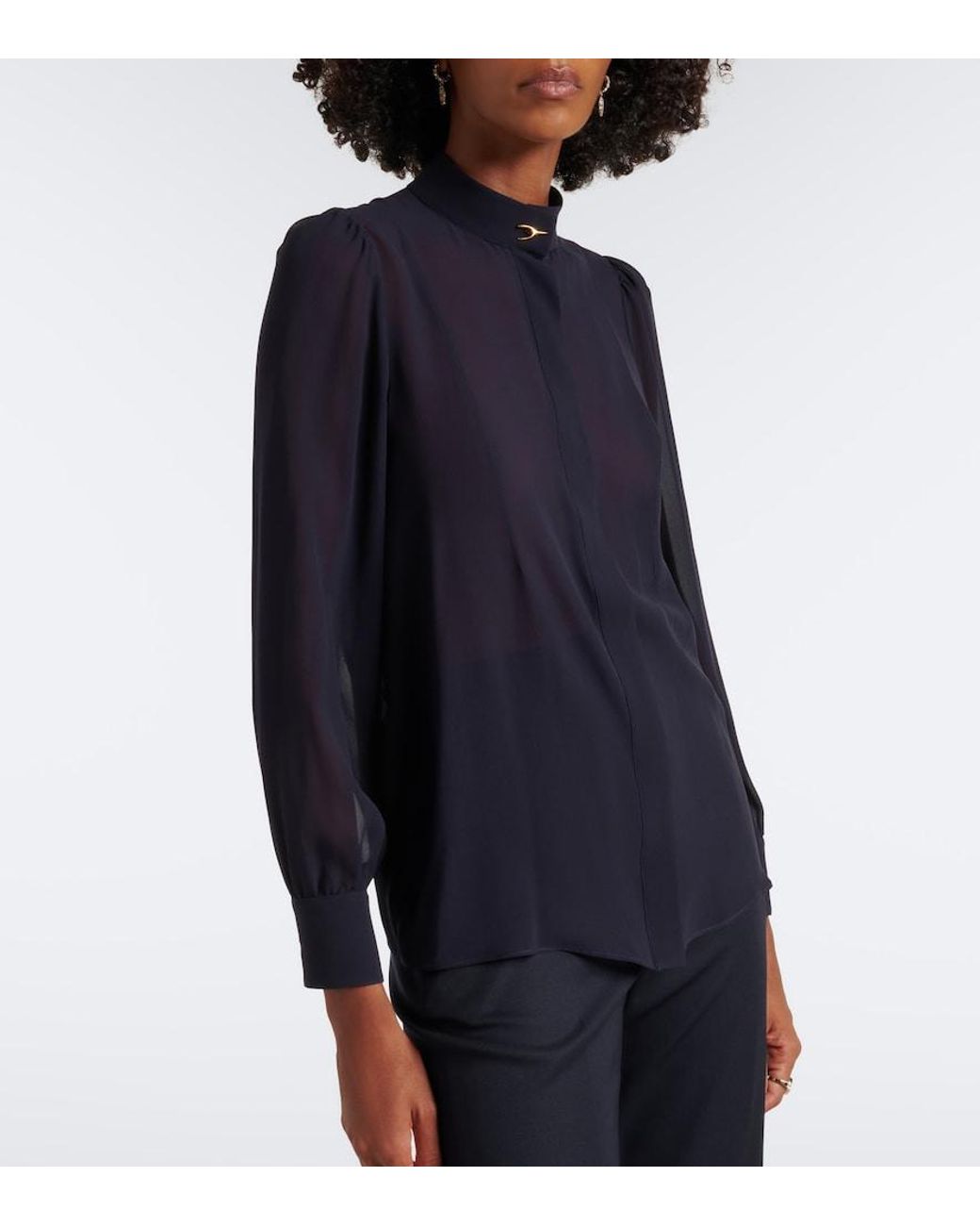 McQueen Blue Wishbone Silk Georgette Shirt