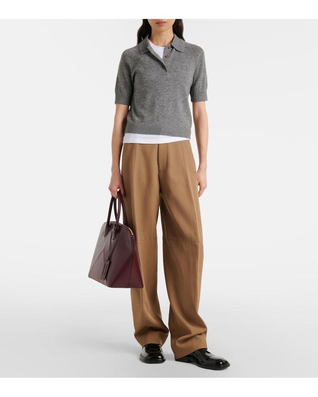 Victoria Beckham Gray Wool Polo Shirt