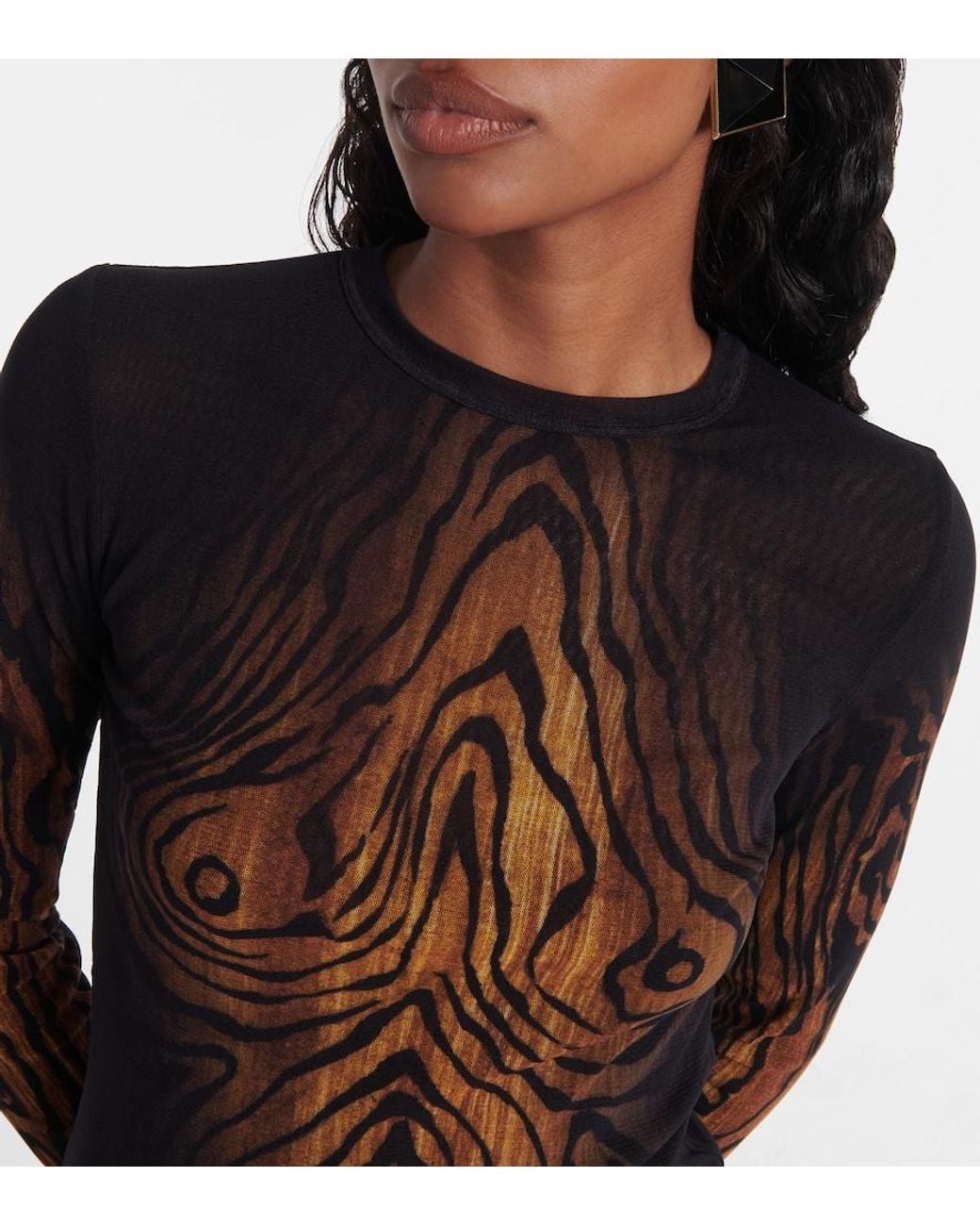 Jean Paul Gaultier Blue Wood Trompe L'Oil Tulle Top