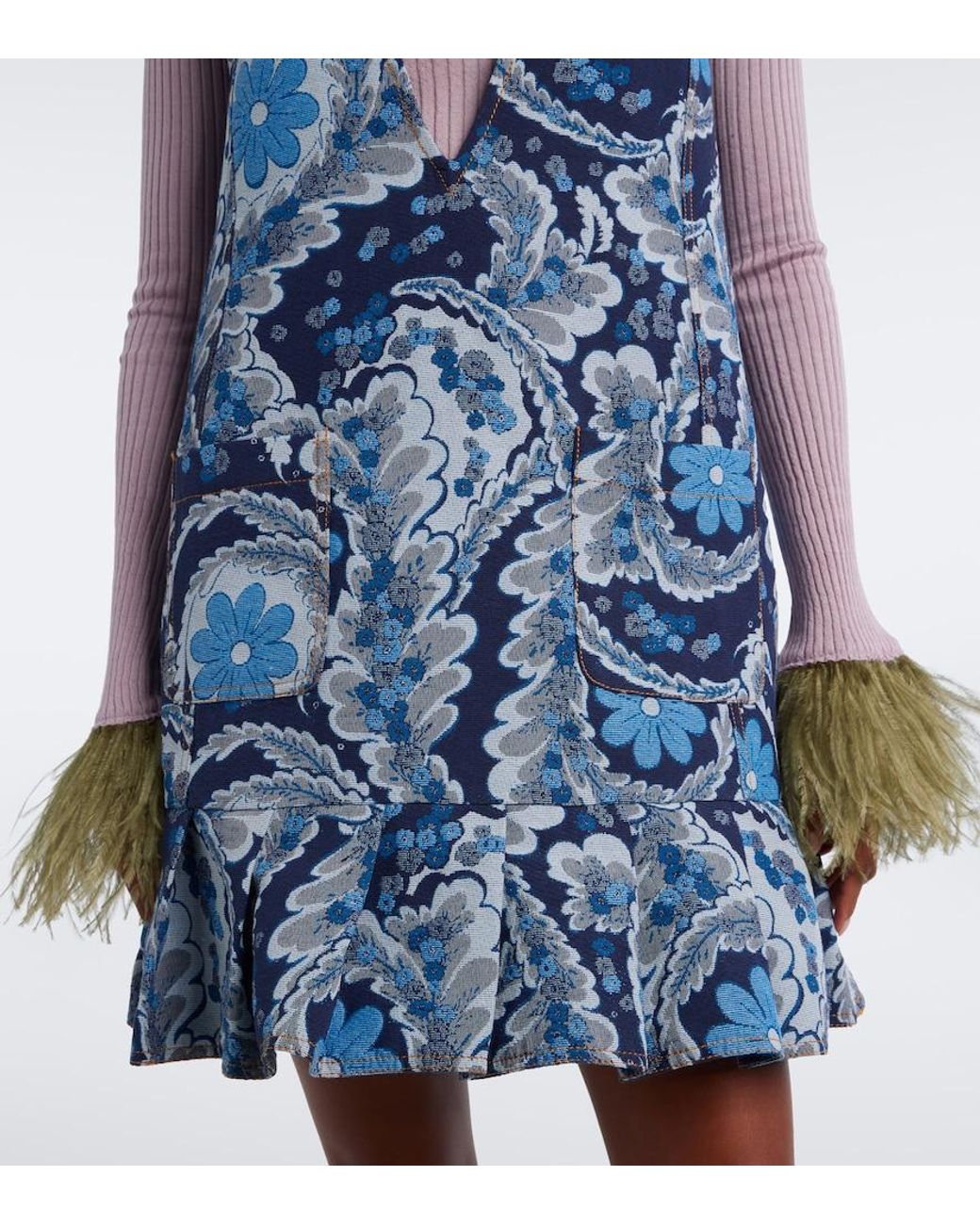 LaDoubleJ Blue Root Beer Floral Jacquard Minidress