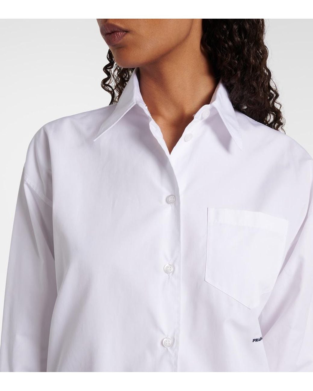 Prada White Embroidered-Logo Poplin Shirt