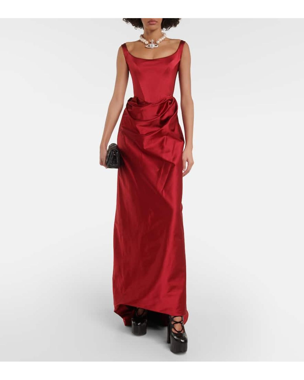 Vivienne Westwood Draped Satin Gown in Red | Lyst