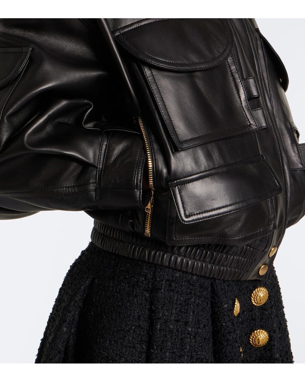 Balmain Black Cropped Leather Jacket
