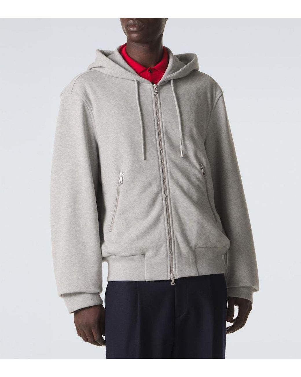 Dries Van Noten Gray Cotton Zip-Up Hoodie for men
