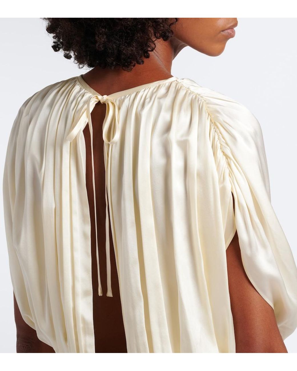 TOVE White Peta Draped Peplum Silk Satin Top