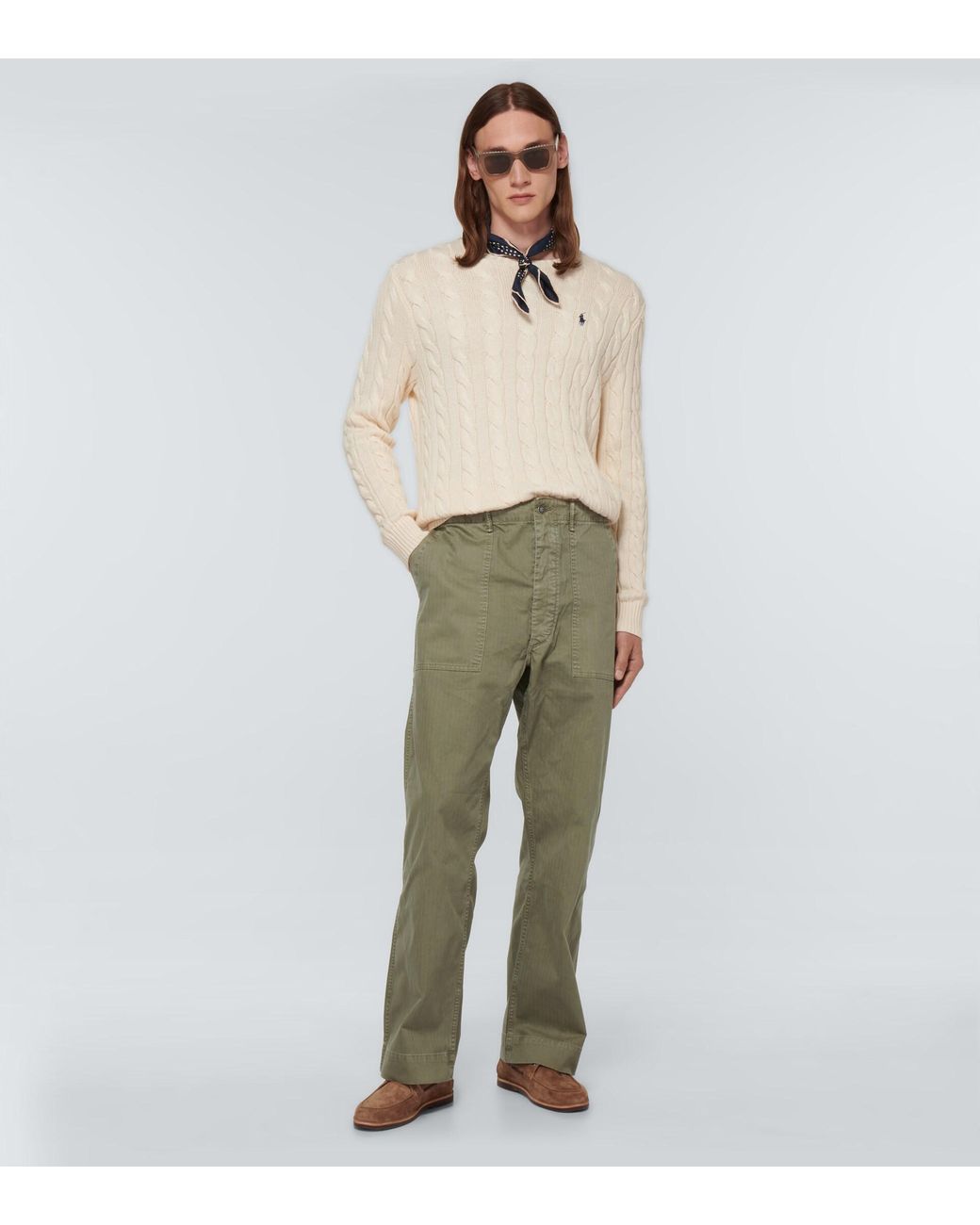 RRL Straight-fit Herringbone Pants in Green for Men | Lyst