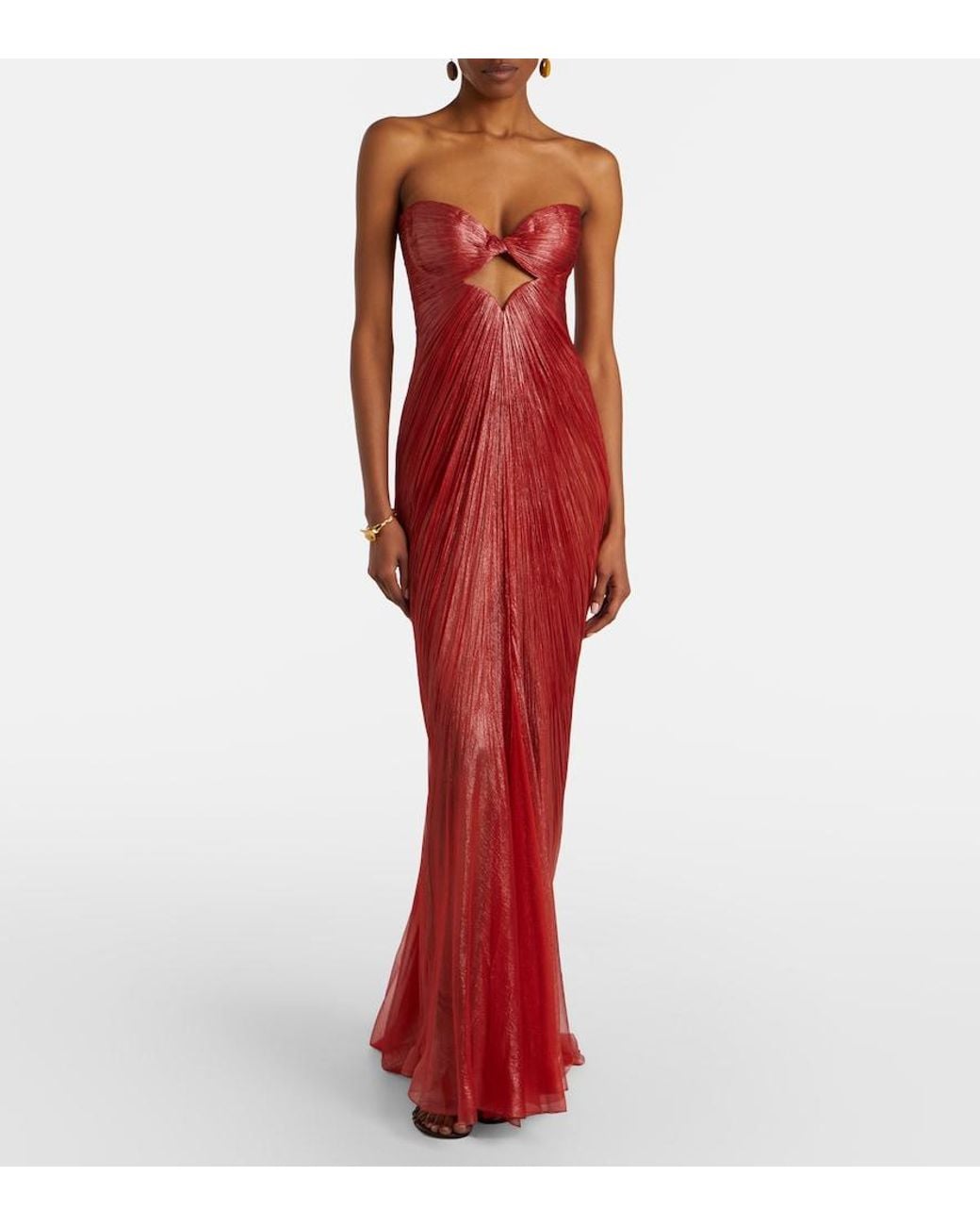 Maria Lucia Hohan Red Rachel Draped Silk Muslin Bustier Gown