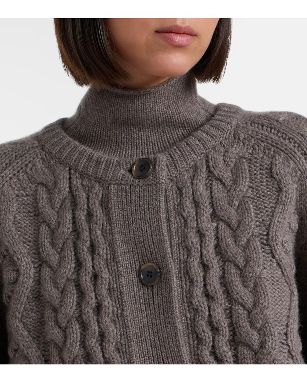 Lisa Yang Brown Winroe Cable-Knit Cashmere Cardigan