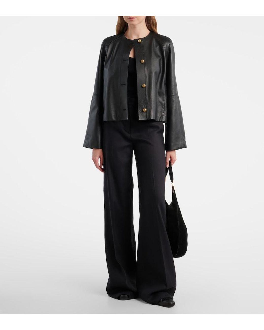 Max Mara Black Linen And Silk Twill Wide-Leg Pants