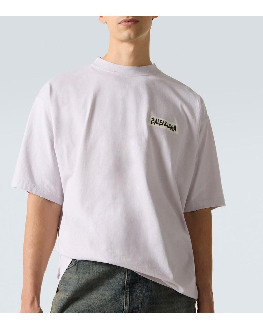 Balenciaga Pink Logo Cotton Jersey T-Shirt for men