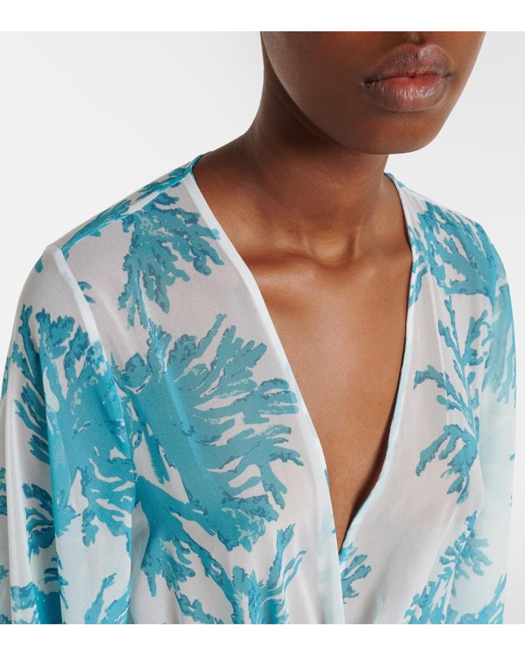 Alexandra Miro Blue Chloe Floral Georgette Kaftan