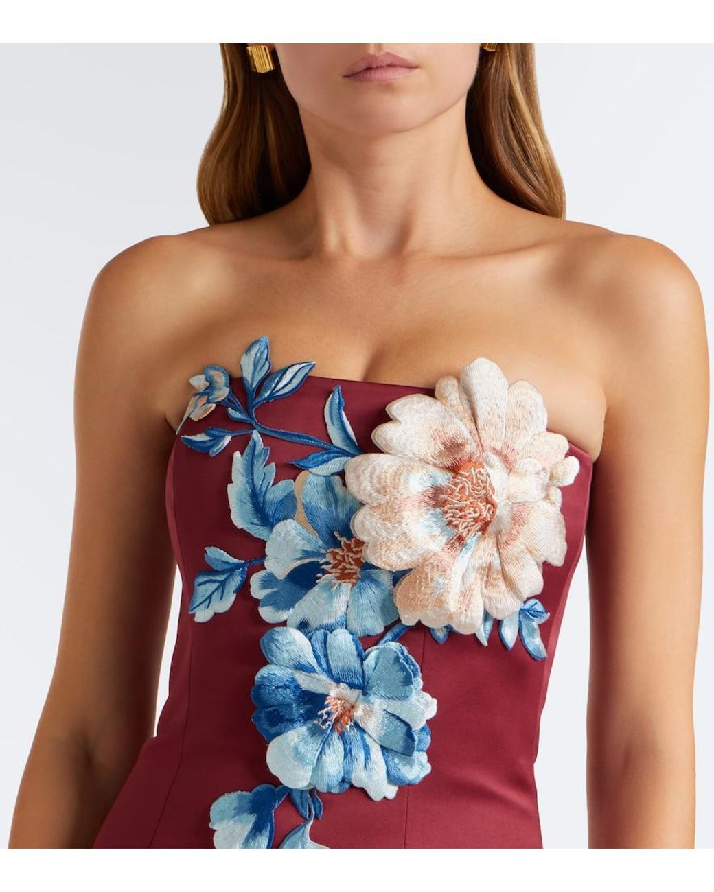 LEO LIN Red Rayna Floral-Applique Bustier Dress