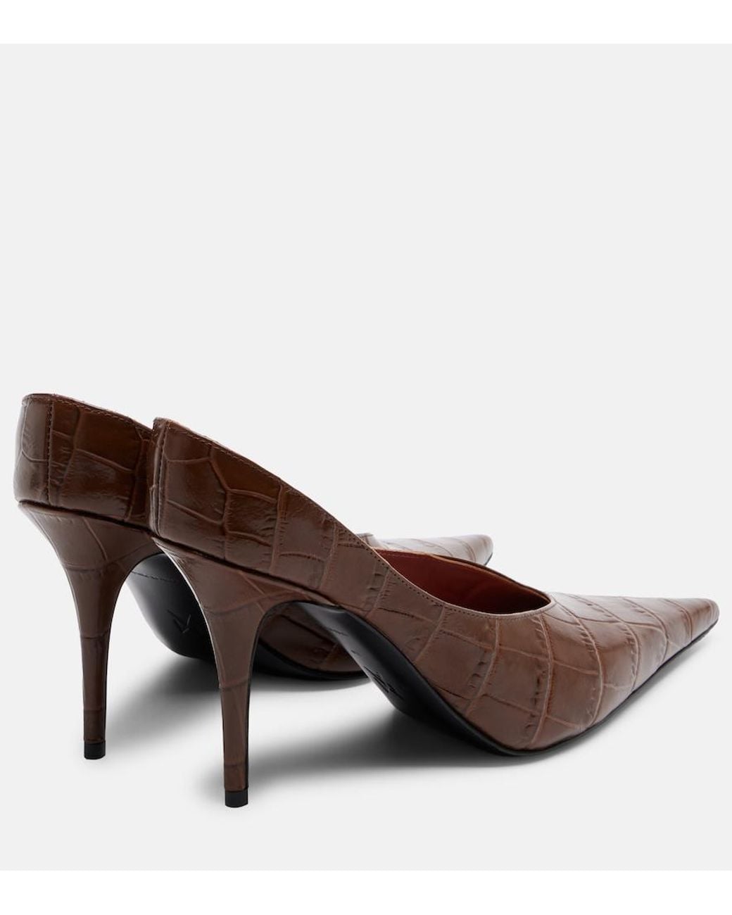 AMINA MUADDI Brown Anok Croc-Effect Leather Pumps
