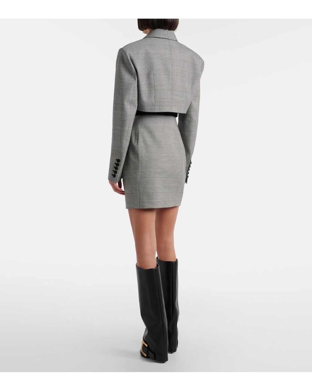 Balmain Gray Houndstooth Wool-Blend Miniskirt