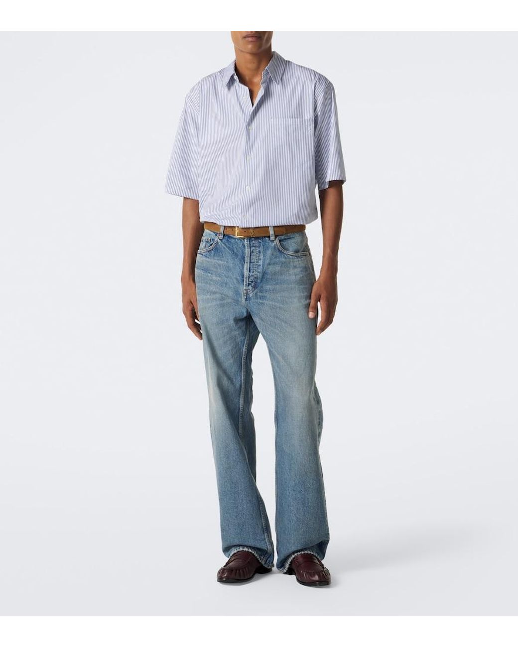 Saint Laurent Blue Cassandre Striped Cotton Shirt for men