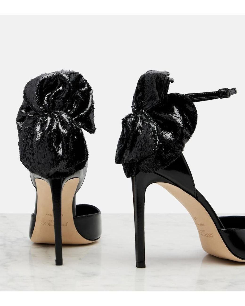Jimmy Choo Black Marja 100 Floral-Applique Leather Pumps