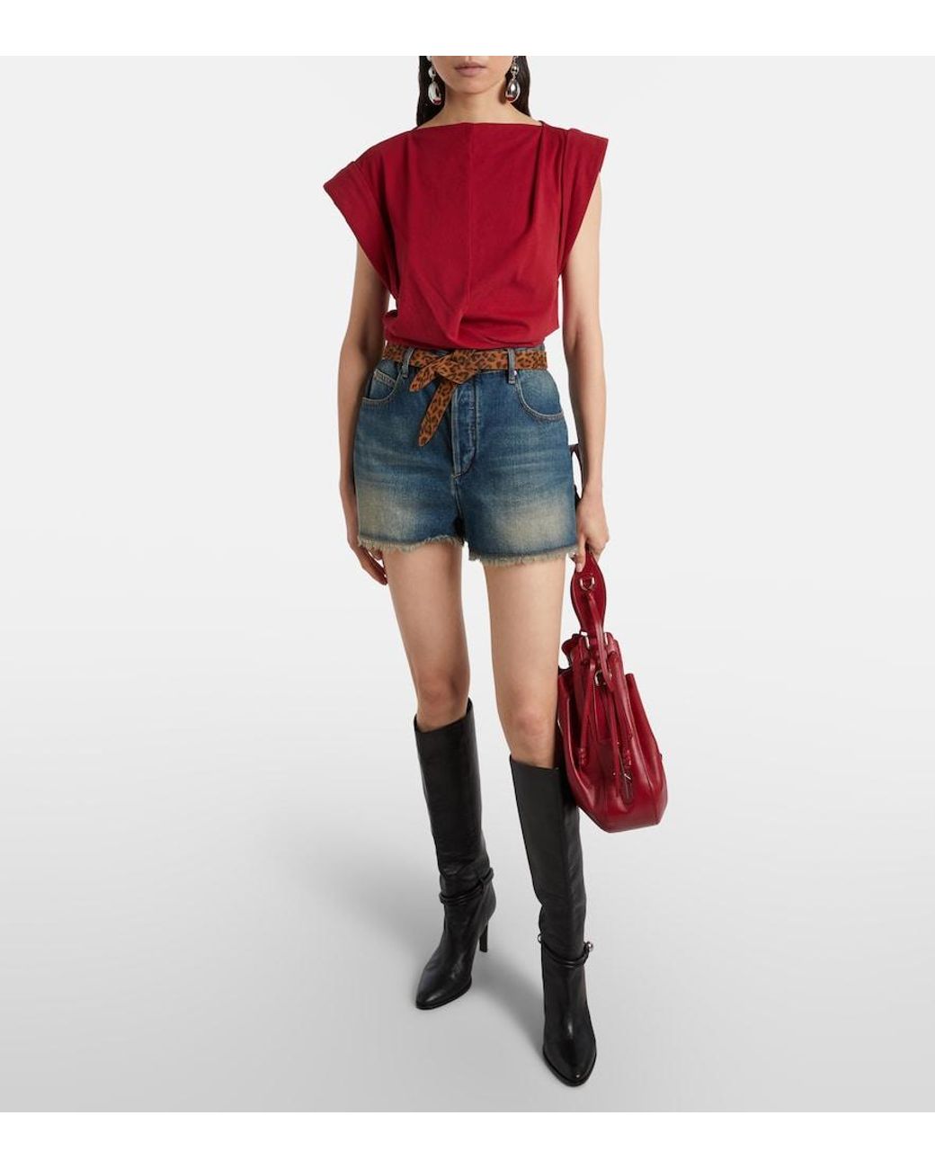 Isabel Marant Red Draped Cotton Jersey Top