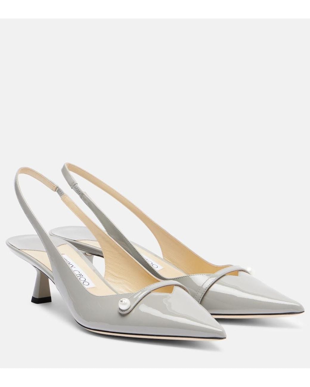 Jimmy Choo White Amita 45 Patent Leather Slingback Pumps