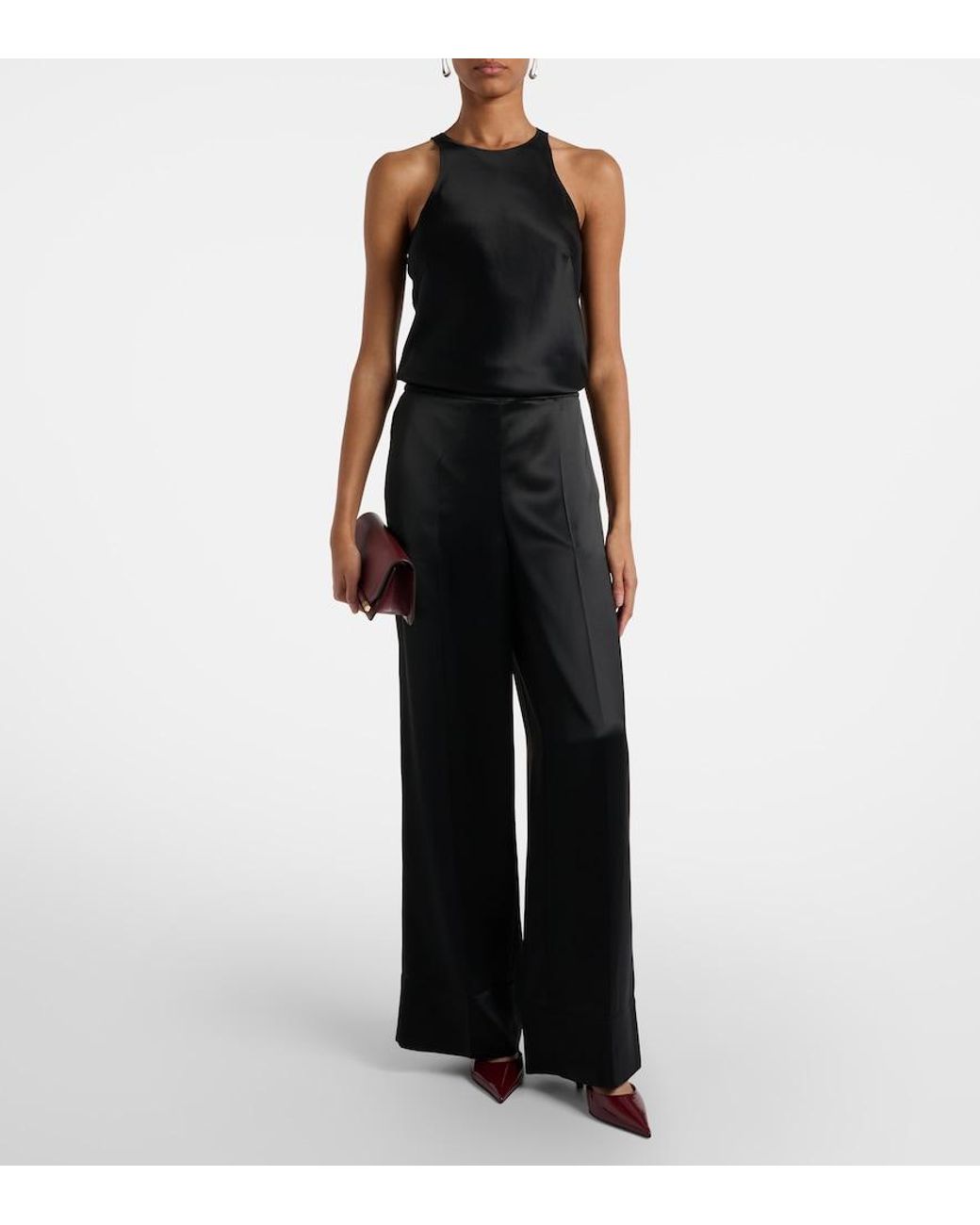 Joseph Black Dijon Satin Wide-Leg Pants