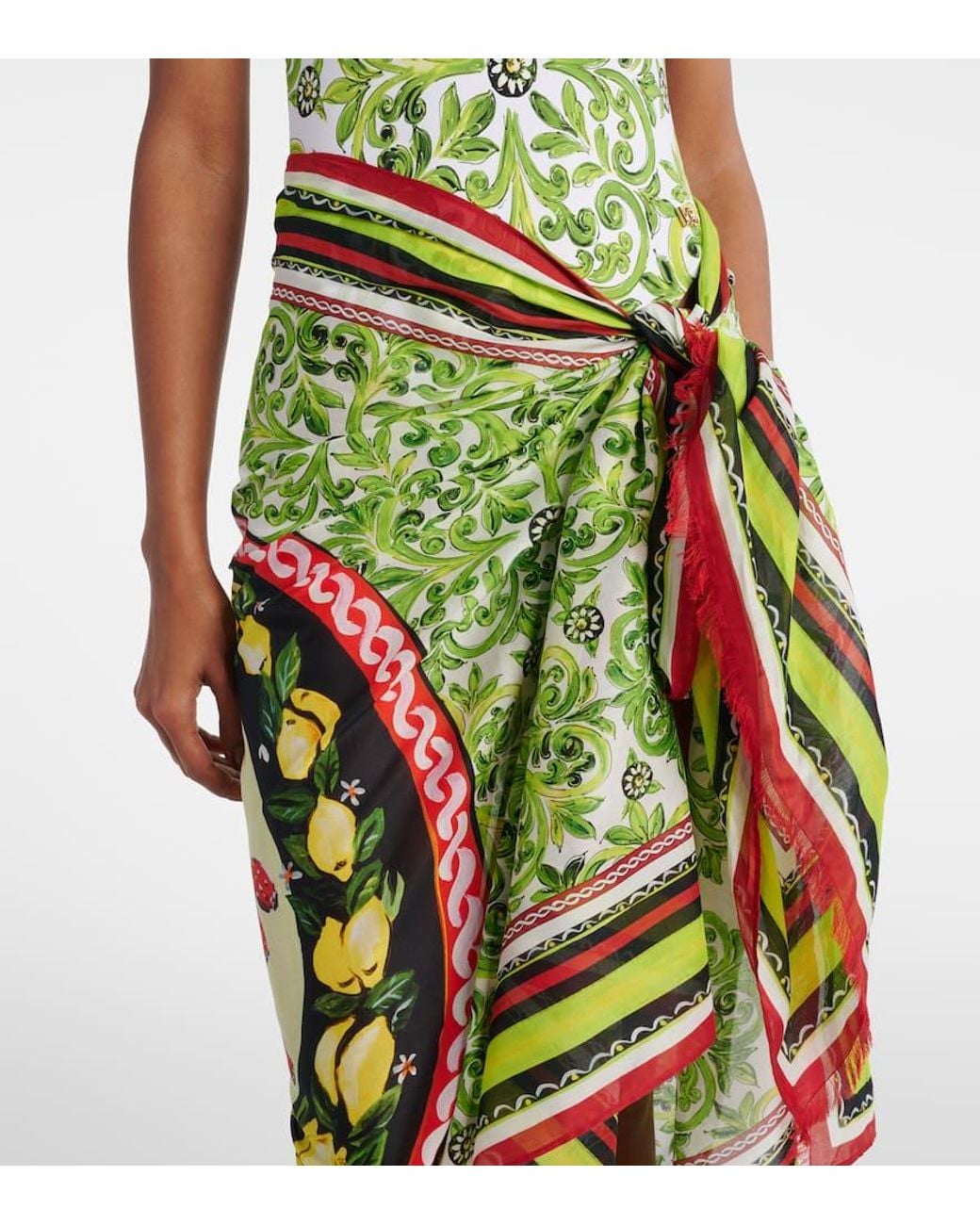 Dolce & Gabbana Green Bedruckter Pareo Aus Baumwolle