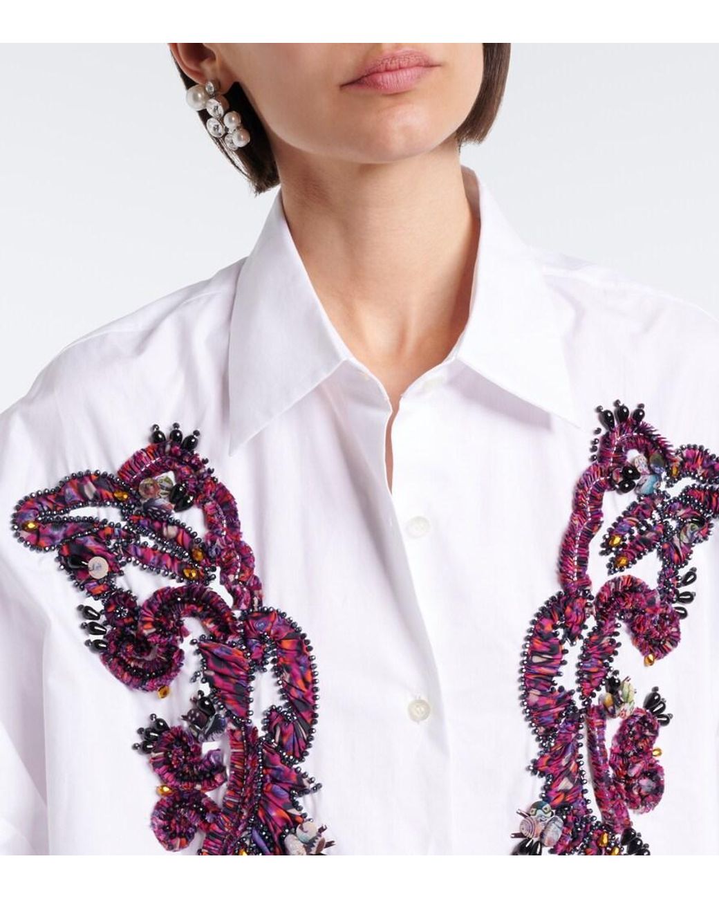 Dries Van Noten White Embellished Cotton Shirt