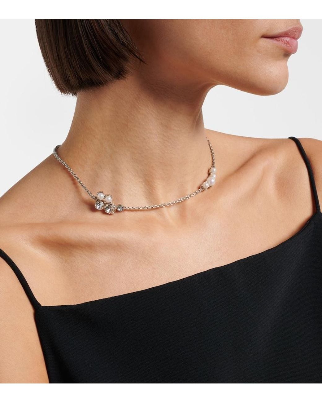 Givenchy Metallic Crystal Pearl Necklace