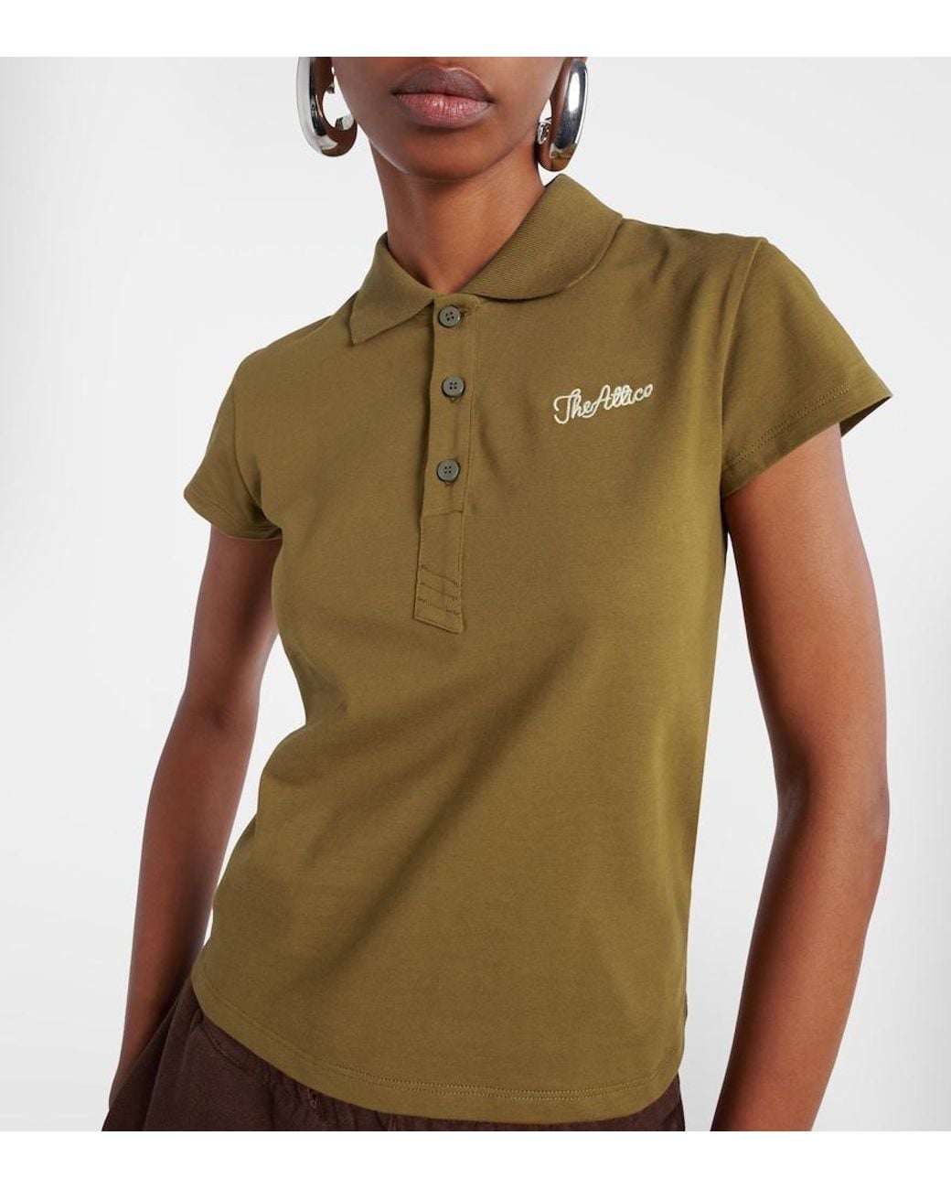 The Attico Green Logo Cropped Cotton Jersey Polo Shirt