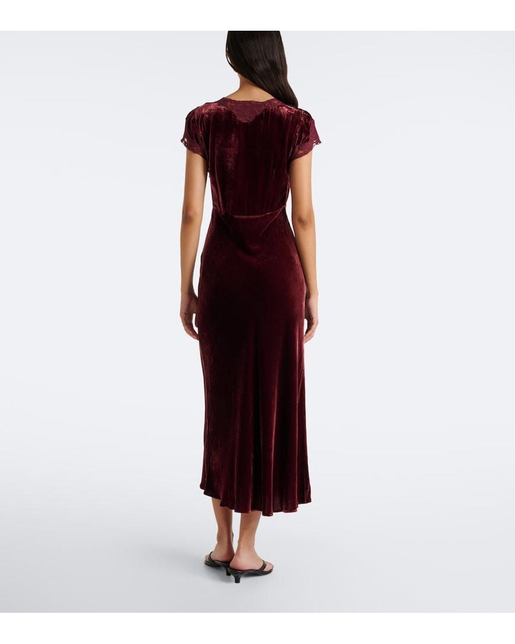 Rixo Purple Amari Lace-Trimmed Velvet Midi Dress