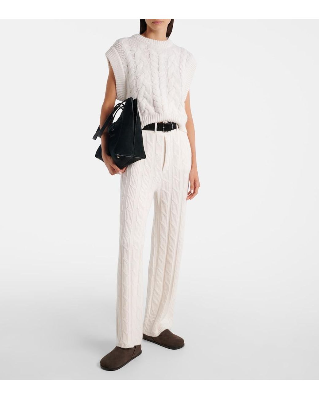 Lisa Yang White Ebba Low-Rise Cashmere Wide-Leg Pants