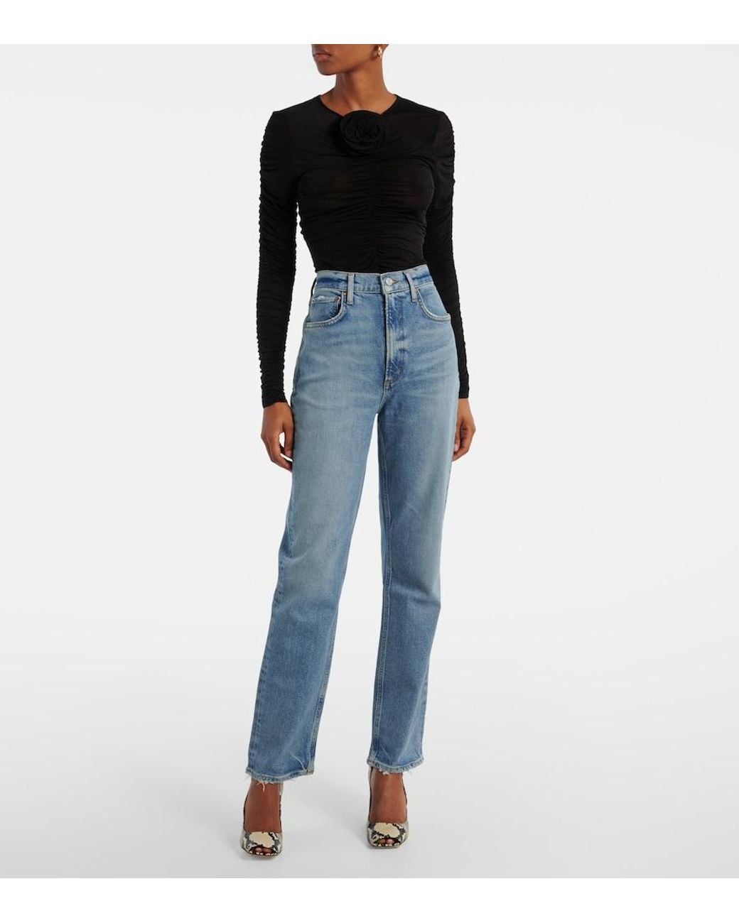 Agolde Blue Stovepipe High-Rise Straight Jeans