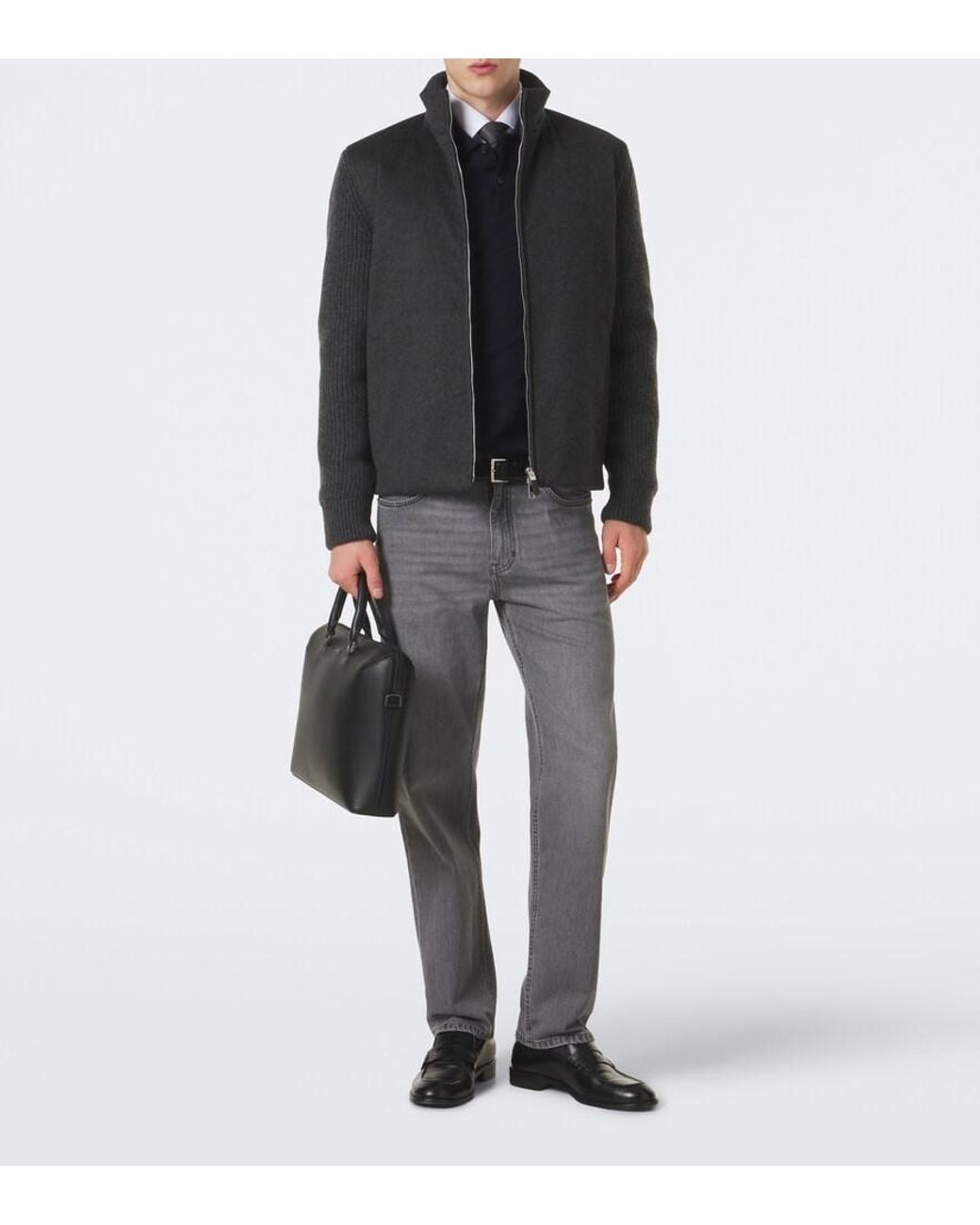 Zegna Black Cashmere Zip-Up Cardigan for men