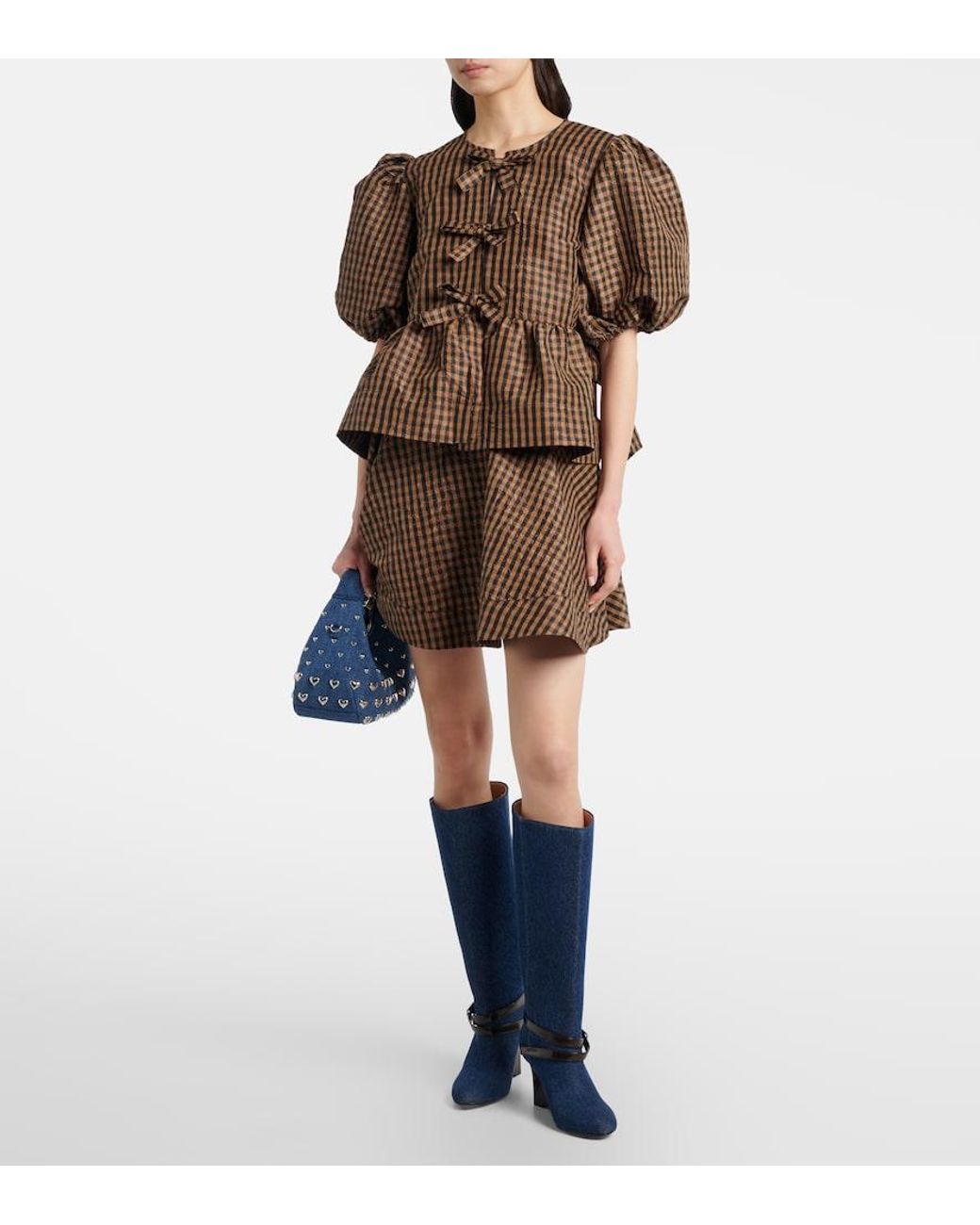 Ganni Blue Kat Denim Knee-High Wedge Boots