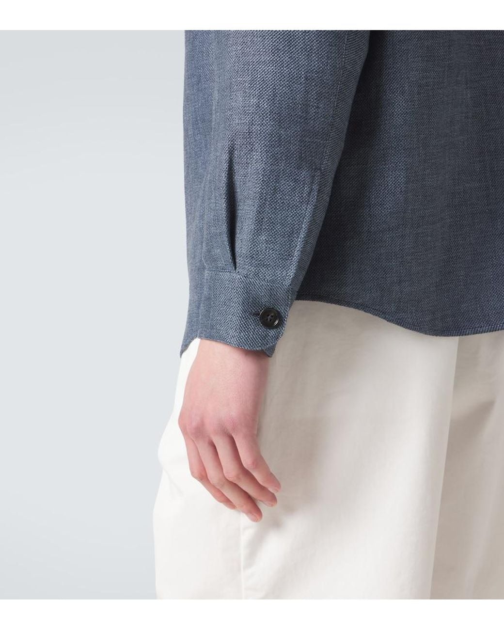 Zegna Blue Cashmere, Linen And Silk Overshirt for men