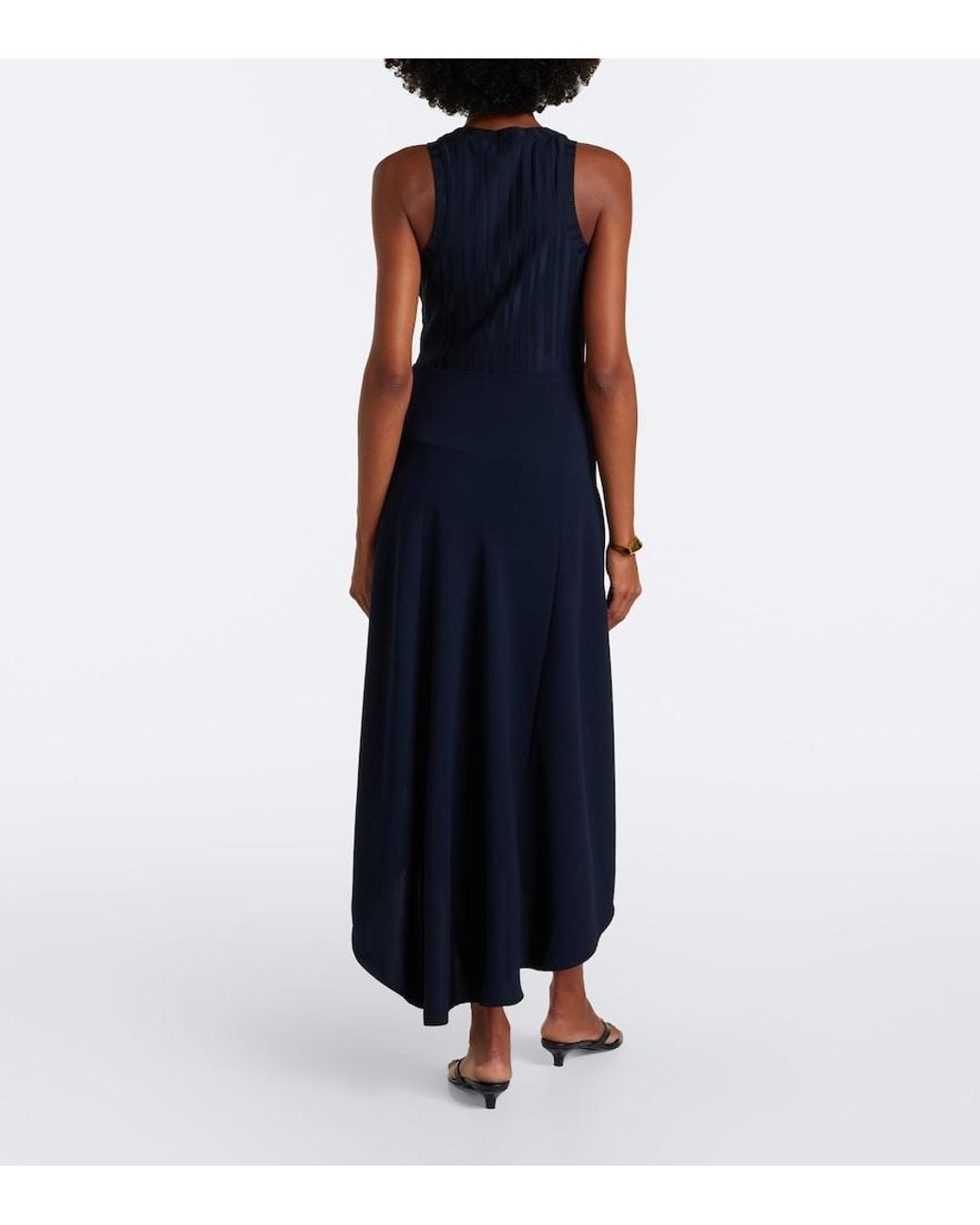 Veronica Beard Blue Thalissa Draped Ribbed-Knit Midi Dress