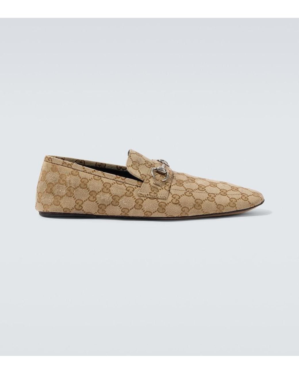 Gucci White Horsebit Gg Canvas Distressed Loafers for men