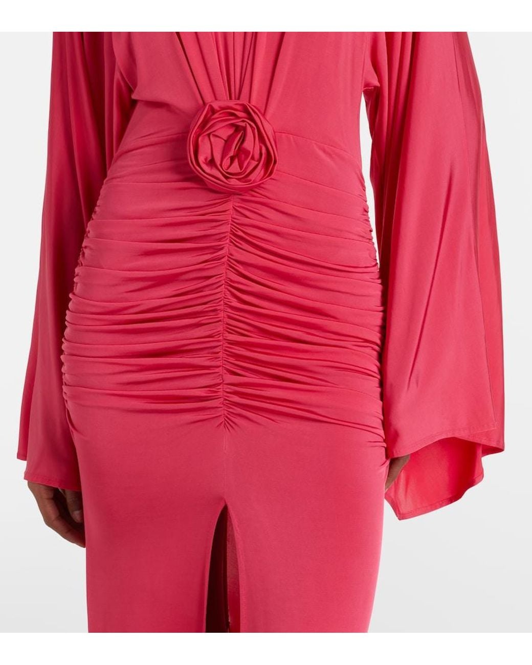 Blumarine Red Floral-Applique Ruched Gown