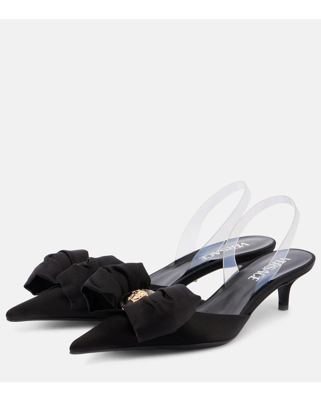 Versace Black Satin Slingback Pumps