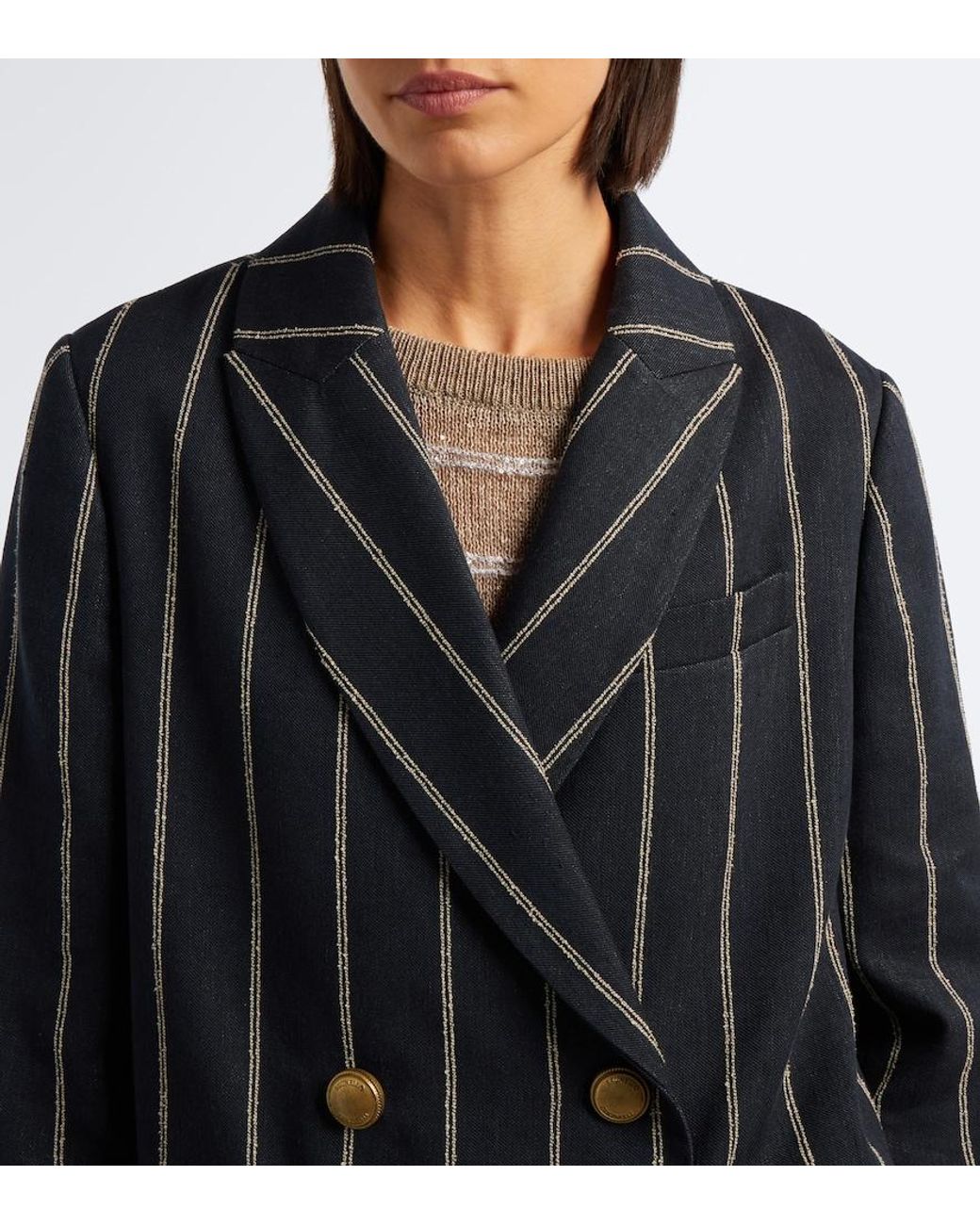 Brunello Cucinelli Blue Striped Cotton And Linen Blazer