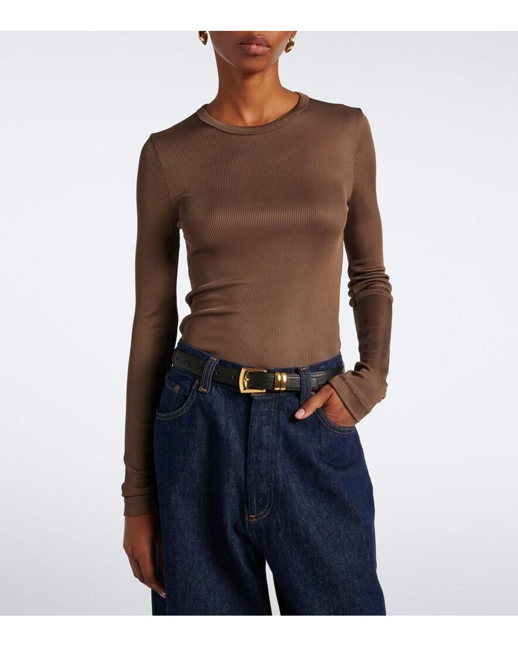 Agolde Brown Delphi Ribbed-Knit Top