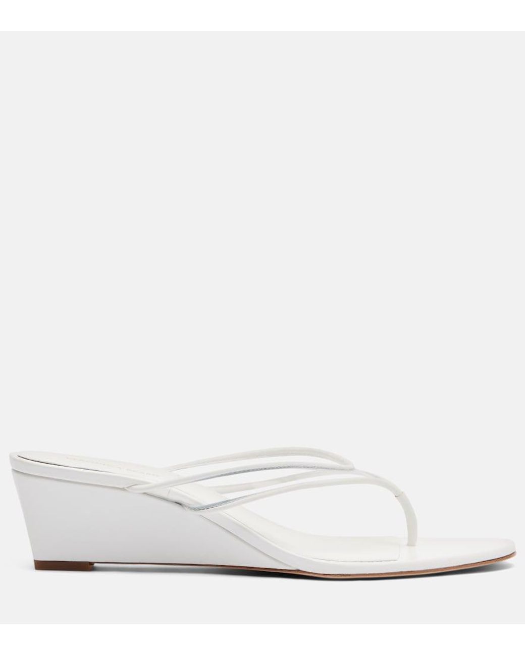 Veronica Beard White Clea Leather-Trimmed Wedge Thong Sandals