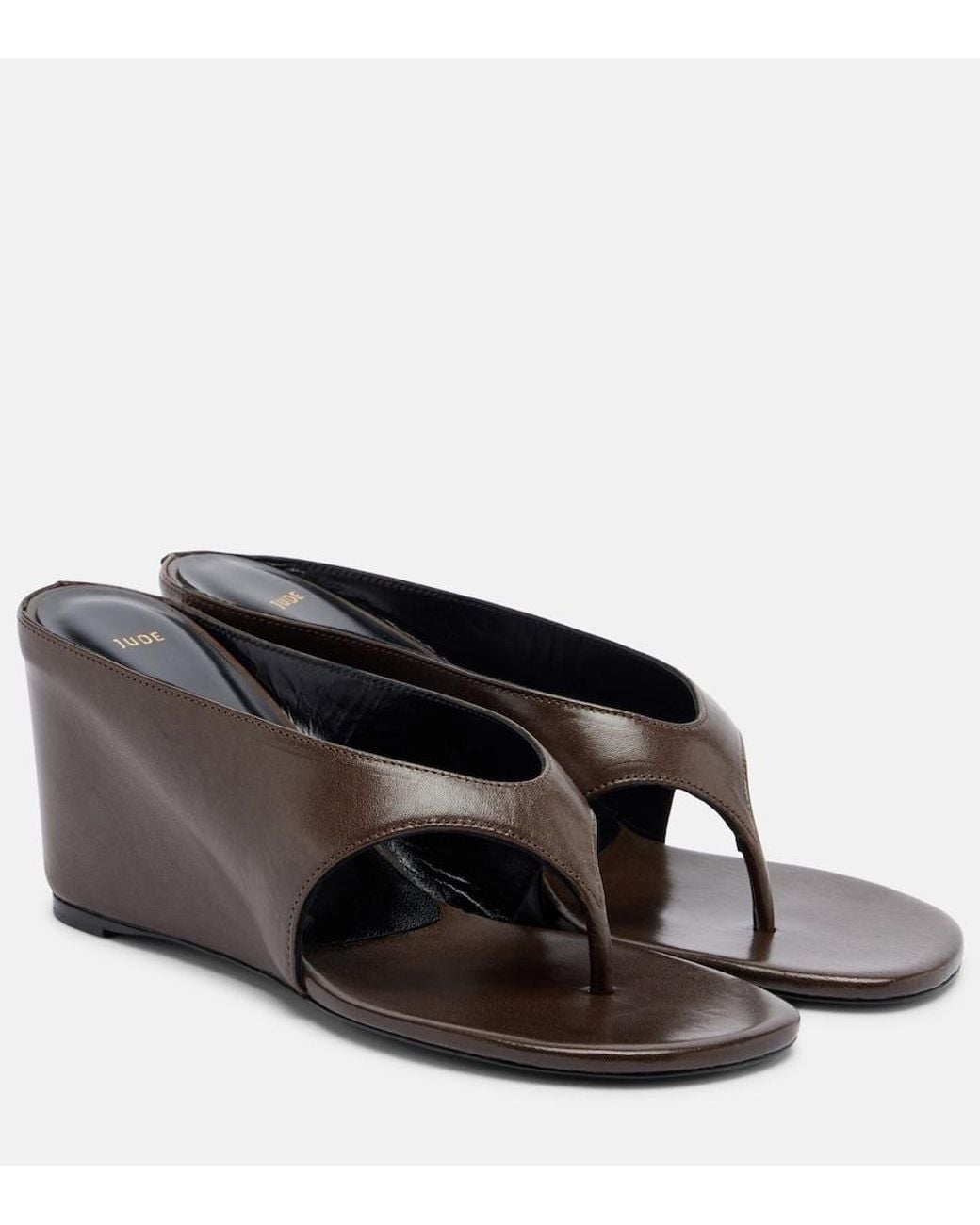 Jude Black Yaga Leather Wedge Thong Sandals