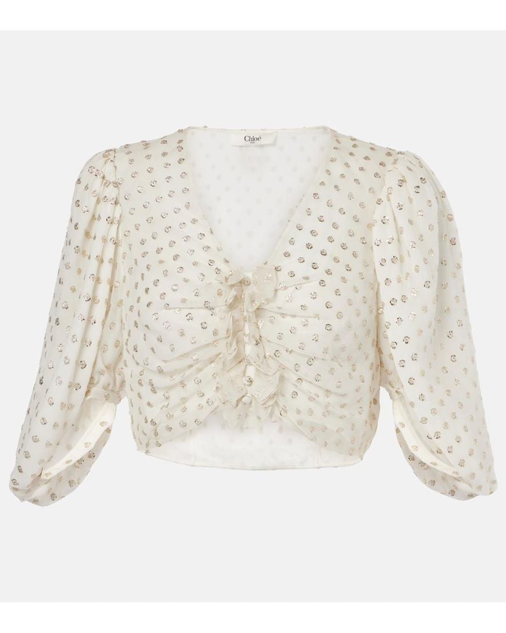 Chloé White Jacquard Silk-Blend Muslin Crop Top
